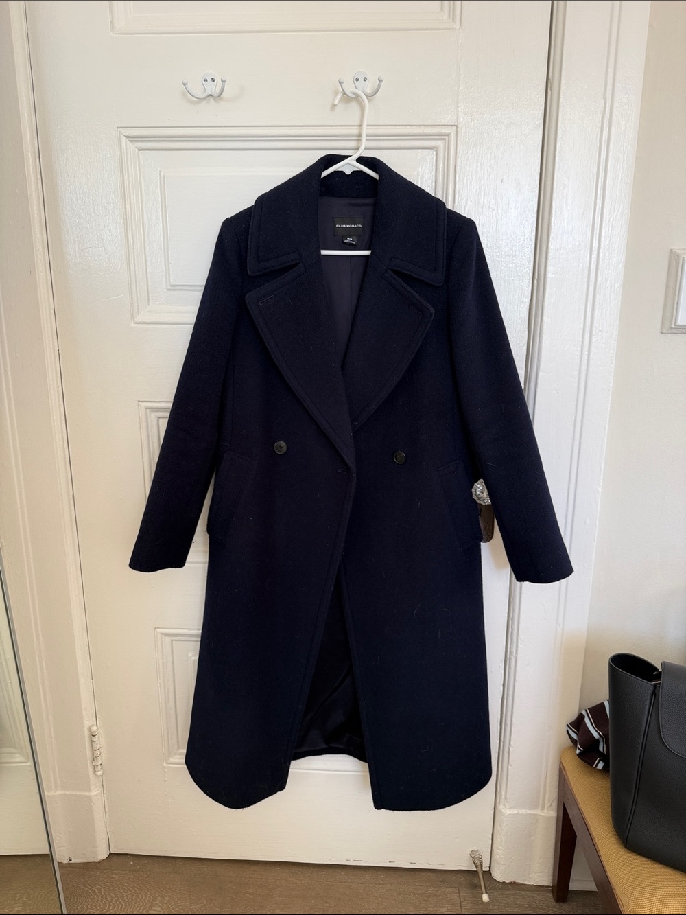 Club Monaco Navy Wool Blend Double-Breasted Coat